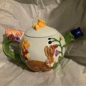 6" H Vintage Wang International 2 Sided Bunny Tea Pot; Vibrant Colors Spring.